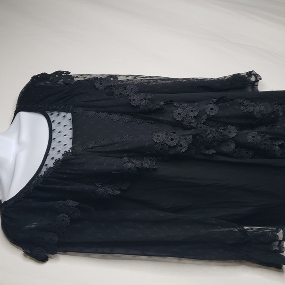 Kate & Mallory Womens Swiss Dot Lace Sheer Blouse Top Size 2X Witchy Vamp Black - Picture 4 of 15